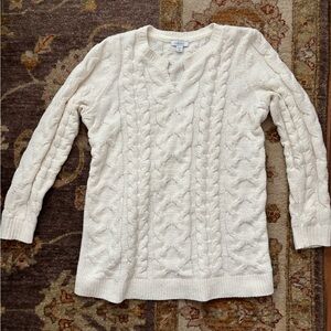 J. Jill V-Neck Cable Knit Sweater in Cream